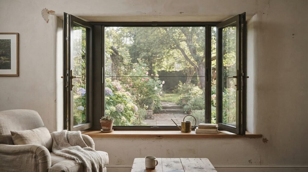 French casement window with an unobstructed outdoor view