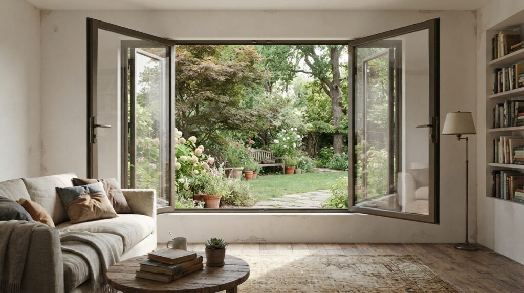 French casement window with retractable screen