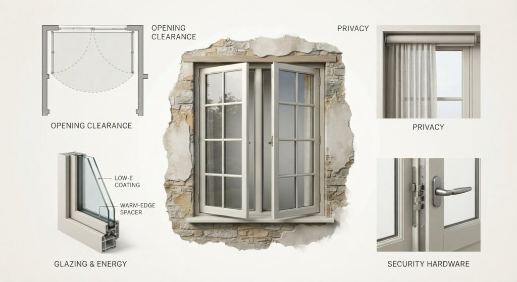 French window clearance privacy glazing and security considerations