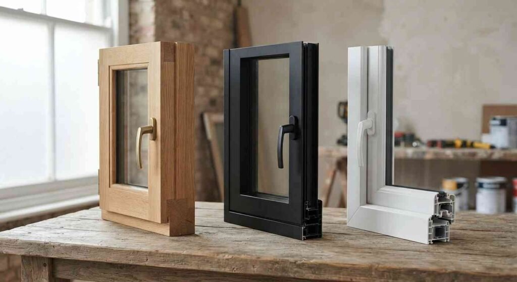 wood aluminum and uPVC French window frames