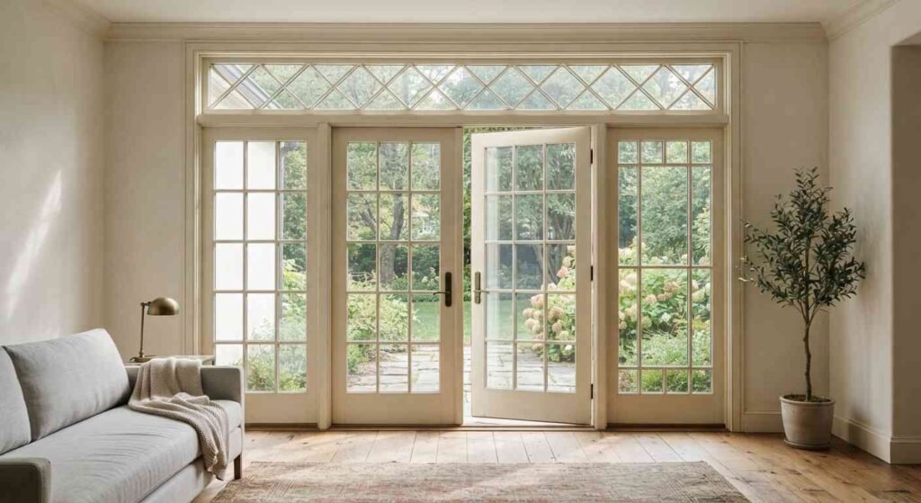 French windows with decorative grid patterns