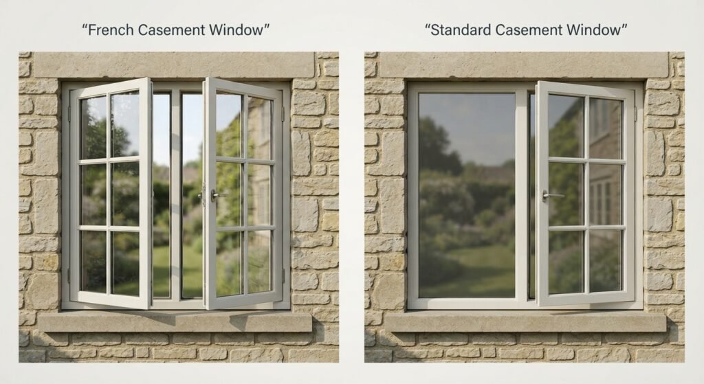 French casement window compared with a standard casement window