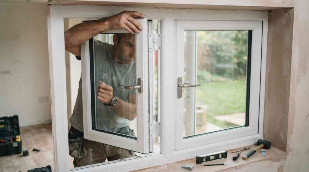 Installing and aligning double French window sashes and hinges
