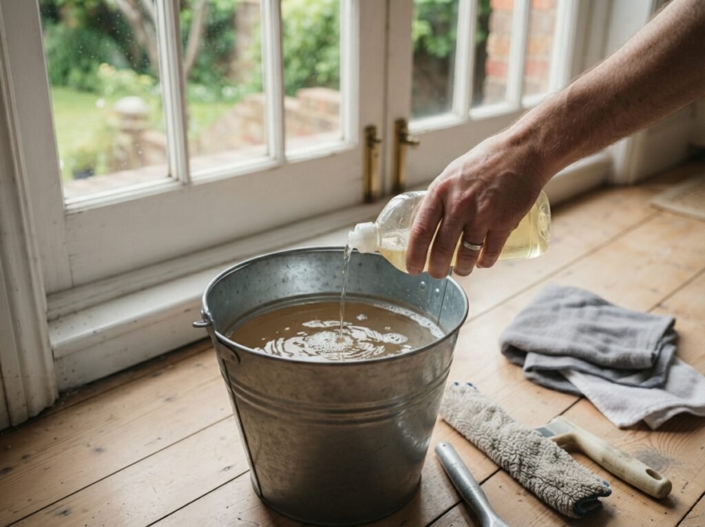Preparing a mild cleaning solution for French window cleaning