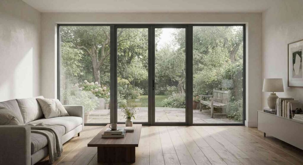 minimalist French windows with large no-grid glass panels