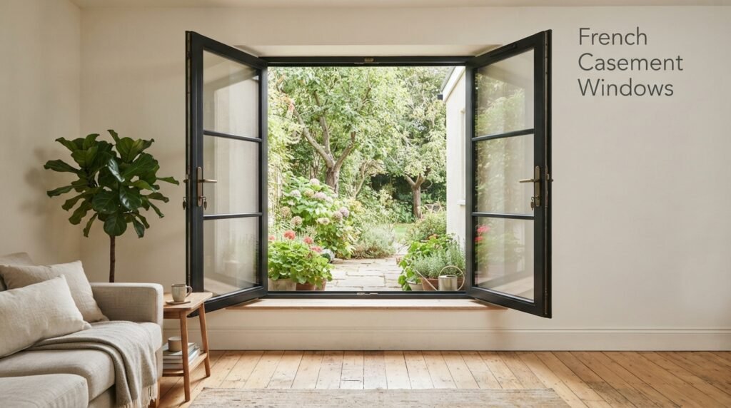 French casement windows with two outward-opening sashes