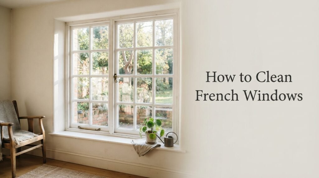 Clean French window with multiple small glass panes